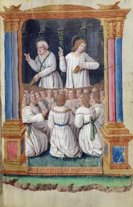 Fol.33r القديس بطرس والقديس جون يحض المؤمنين ، من Heures a lUsage de Rome بواسطة المدرسة الفرنسية