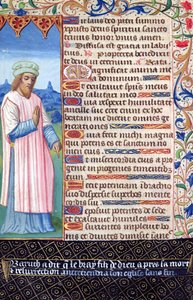 Fol.36v نص Magnificat مع صورة لباروخ ، من Heures a lUsage de Rome بواسطة المدرسة الفرنسية