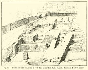 حفريات في قصر العدل عام 1848 ، في فناء كنيسة سانت تشابيل ، رسم م ألبرت لينوار بواسطة المدرسة الفرنسية