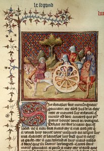 Fr.119 fol.312v Lancelot ، فارس العربة ، 1344 بواسطة المدرسة الفرنسية