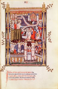 Fr 2091 fol.111 القديس دينيس الوعظ للباريسيين الذين كسروا أصنامهم الوثنية ، من Vie de St. Denis ، 1317 بواسطة المدرسة الفرنسية