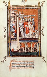 Fr 2092 f.37v Sisinnius يُظهر جثث الشهداء الآخرين للقديس دينيس ورفاقه ، من Vie de St. Denis ، 1317 بواسطة المدرسة الفرنسية