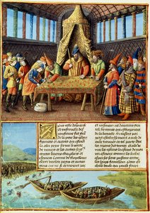 Fr 5594 f.267v Bayezid I تلقي الفدية ، من Passits faits Outremer كتبها Sebastien Mamerot ، c.1490 بواسطة المدرسة الفرنسية