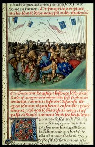 الاب 6465 f.140 Lothair I (795-855) امبراطور الغرب في قتال مع اخوته لويس الالماني (c.804-76) وتشارلز اصل (823-77) في Fontenoy en Puisaye في 841 بواسطة المدرسة الفرنسية