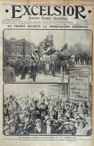 أعلنت فرنسا التعبئة العامة في 2 أغسطس 1914 ، وتغطي التوضيح لـ Excelsior يوم الأحد 2 أغسطس 1914 بواسطة المدرسة الفرنسية