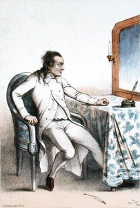 فريدريك ليميتر (1800-76) في دور جورج موريس من "La Dame de Saint-Tropez" في مسرح de la Porte Saint-Martin (Color litho) بواسطة المدرسة الفرنسية