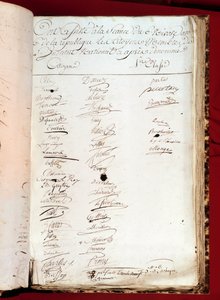الثورة الفرنسية: ورقة من سجل حضور 26/12/1797 (6 نيفوس السنة السادسة) مع تواقيع الأشخاص الذين التحقوا بالمعهد الوطني. باريس ، أكاديمية العلوم بواسطة المدرسة الفرنسية