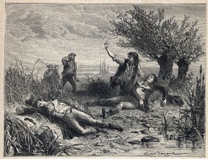 الثورة الفرنسية: انتحار بتسميم السياسيين فرانسوا بوزو (1760-1794) وجيروم بيتيون دي فيلنوف (1759-1794) بواسطة المدرسة الفرنسية