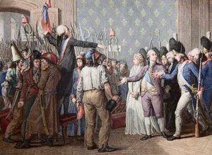 الثورة الفرنسية: مسيرة التويلري ، 20 يونيو 1792 - الثورة الفرنسية - الهجوم على قصر التويلري ، 20 يونيو 1792 - يوم 20 يونيو 1792 في قصر التويلري. يقدم الملك لويس السادس عشر نفسه أمام الناس ويسخن اللون الأحمر ج بواسطة المدرسة الفرنسية