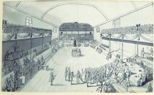 الثورة الفرنسية: ولادة الدستور في سبتمبر 1791 أعاد غي جان بابتيست تارجت هضمها (1733-1807) في غرفة Jeu de Paume في فرساي حيث أقسم النواب اليمين في 20/06/1789. رسم مجهول حوالي عام 1791. باريس ، لو بواسطة المدرسة الفرنسية