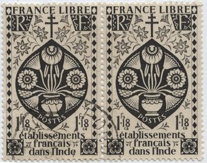 مؤسسات فرنسية في الهند - فرنسا ليبر وصليب لورين - ختم 1942 بواسطة المدرسة الفرنسية