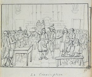 الثورة الفرنسية: مشهد التجنيد في بريتاني عام 1793. باريس ، متحف كارنافالي بواسطة المدرسة الفرنسية