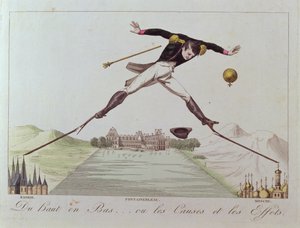 من الأعلى إلى المنخفض ... أو الأسباب والآثار ، كاريكاتير السياسة الخارجية لنابليون ، 1814 بواسطة المدرسة الفرنسية