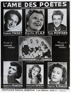 الغلاف الأمامي لنتائج أغنية LAme des Poetes مع الكلمات والموسيقى بواسطة Charles Trenet ، التي نشرتها في باريس بواسطة Editions Raoul Breton بواسطة المدرسة الفرنسية