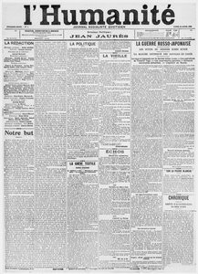 الصفحة الأولى ، العدد الأول من صحيفة LHumanite ، 18 أبريل 1904 (ورقة مطبوعة)