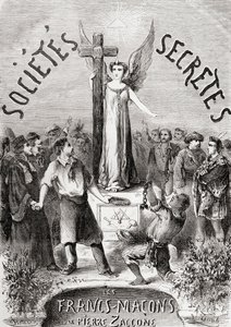 نُشرت نسخة من Frontispiece من Societes Secretes ، les Francs Macons ، c.1867 بواسطة المدرسة الفرنسية