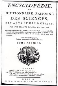واجهة لموسوعة العلوم والفنون والهندسة بقلم دينيس ديدرو (1713-1784) المنشورة في باريس ، 1751 بواسطة المدرسة الفرنسية