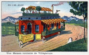 Futuredays: رؤية القرن التاسع عشر لعام 2000 - Serie "" En l'année 2000 ": بيت عطلات متجدد. الطباعة الحجرية الملونة بواسطة فيلمارد بواسطة المدرسة الفرنسية