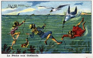 المستقبل: رؤية القرن التاسع عشر لعام 2000 - الدوري الإيطالي "" En l'year 2000 ": La Pêche aux Goëlands. الطباعة الحجرية الملونة بواسطة فيلمارد بواسطة المدرسة الفرنسية