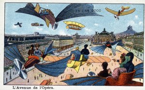 المستقبل: رؤية القرن التاسع عشر لعام 2000 - دوري الدرجة الأولى "" En l'year 2000 ": l'avenue de l'Opera - Chromolithography by Villemard بواسطة المدرسة الفرنسية