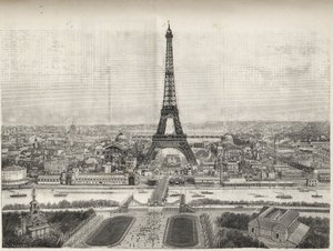 منظر عام للمعرض العالمي في باريس عام 1889 مع برج إيفل من تروكاديرو ، نقش - منظر عام للمعرض العالمي في باريس عام 1889 مع برج إيفل ، نقش في لوموند لامع دي 1889 بواسطة المدرسة الفرنسية