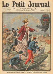 سخاء مدينة باريس وفرنسا في إنقاذ ضحايا الفيضانات ، رسم توضيحي من `` Le Petit Journal &39;&39; ، ملحق illustre ، 13 فبراير 1910 بواسطة المدرسة الفرنسية