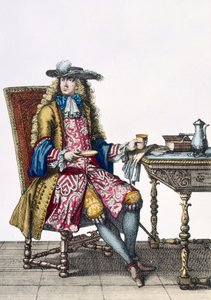 ملابس Gentlemans Elaborate Outfit ، 1760 88: صدرية وغطاء وقبعة مطرزة من السادة. 99: ذكر ؛ لباس تقليدي؛ لباس تقليدي موضه؛ ج 18 ؛ جالس مكتب؛ التبويب بواسطة المدرسة الفرنسية