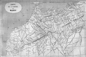خريطة جغرافية لإمبراطورية المغرب عام 859. نقش في "" Le Monde Illustré "رقم 129 بتاريخ 1 أكتوبر 1859. بواسطة المدرسة الفرنسية