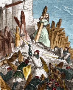 Geurre against Hugues du Puiset by Louis le Gros: Attack of the Chateau du Puiset (الموجود في مقاطعة Eure-et-Loir) من قبل قوات ملك فرنسا LOUIS VI le Gros في عام 1118. نقش في "Histoire De France En لوحات سنت بواسطة بول ليوجور بواسطة المدرسة الفرنسية
