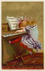 Girl playing a piano (chromolitho) بواسطة المدرسة الفرنسية
