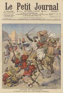 غوميرز يهاجمون المغاربة بالقرب من الدار البيضاء (صورة ليثوغرافية ملونة) بواسطة المدرسة الفرنسية