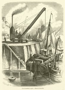 Grue locomobile a vapeur (engraving) بواسطة المدرسة الفرنسية