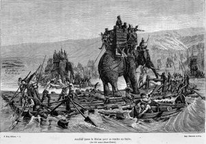 Hannibal passes the Rhone to Italy (year 218 BC) - in “France and the French through the centuries”” بواسطة المدرسة الفرنسية