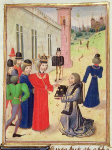 يقدم Harl 4380 f.233v Froissart كتابه لريتشارد الثاني ، من Froissart