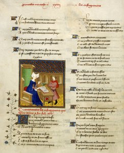 Harley 4431، f.261v Christine de Pisan وابنها ، رسم توضيحي من "الأعمال المجمعة لكريستين دي بيسان" بواسطة المدرسة الفرنسية
