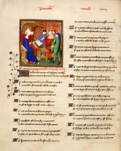 Harley 4431، Volume II، f.259v صورة مصغرة لامرأة تقرأ الأمثال الأخلاقية في بداية "الأمثال moraux" ، من "كتاب الملكة" ، بقلم كريستين دي بيزان ، ج 1410-14 (الحبر واللون والذهب على الرق) بواسطة المدرسة الفرنسية