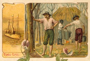 Harvesting maple sap to make maple syrup, United States (chromolitho) بواسطة المدرسة الفرنسية