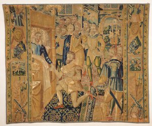 هنري الثالث (1551-89) دي فالوا يعطي شارة السلطة لهنري الثالث (1553-1610) دي بوربون بواسطة المدرسة الفرنسية