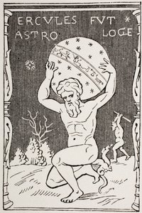 هرقل يمسك العالم على ظهره بينما يجمع Atlas تفاح Hesperides ، من "Les Arts au Moyen Age" ، تم نشره عام 1873 بواسطة المدرسة الفرنسية