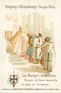 Hermann von Salza, Grand Master of the Teutonic Knights, brings about a reconciliation between Pope Gregory IX and Emperor Frederick II بواسطة المدرسة الفرنسية
