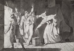 بطلة امرأة تواجه لصوص فنديين بعد سيطرتهم على سانت ميتييه ، 1793 (انظر أيضًا 217884) بواسطة المدرسة الفرنسية