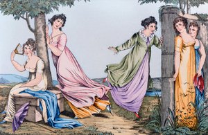 الغميضة والتمثيل ، التوضيح من Le Bon Genre ، أوائل القرن التاسع عشر بواسطة المدرسة الفرنسية