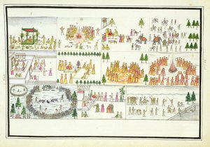 المهرجانات الهندوسية بما في ذلك Dasehra و Diwali و Holi من The Gentil Album ، نشر في 1774 بواسطة المدرسة الفرنسية