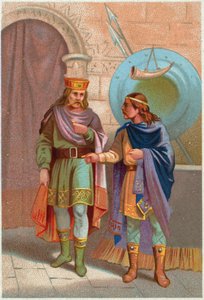 تاريخ. فرنسا. Childeric الأول ، ملك Merovingian ، طرده الصراحون. الصور ، فرنسا ، حوالي 1900 (طباعة) بواسطة المدرسة الفرنسية