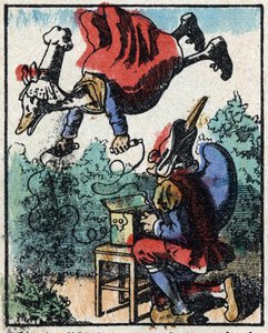 تاريخ الدكتور Pulcinella (Polichinelle). نقش الخشب للتصوير Pellerin - إبينال ، sd. أواخر القرن التاسع عشر. بواسطة المدرسة الفرنسية