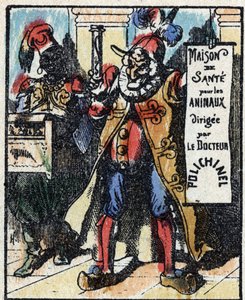 تاريخ الدكتور Pulcinella (Polichinelle). نقش الخشب للتصوير Pellerin - إبينال ، sd. أواخر القرن التاسع عشر. بواسطة المدرسة الفرنسية