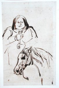 Honore de Balzac (1799-1850) وحصانه (قلم حبر وحبر على ورق) بواسطة المدرسة الفرنسية