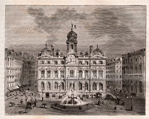 Hotel de Ville de Lyon - - نقش في "" La France illustree: الجغرافيا والتاريخ والإدارة الإحصائية "بقلم V.A. الشعير براون. 1884 بواسطة المدرسة الفرنسية
