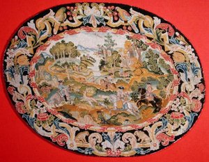 مشهد الصيد ، 1710-35 (تطريز على قماش كتاني) بواسطة المدرسة الفرنسية