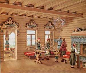 الداخلية المثالية للإيزبا الروسي ، c.1880 (نقش الألوان) بواسطة المدرسة الفرنسية